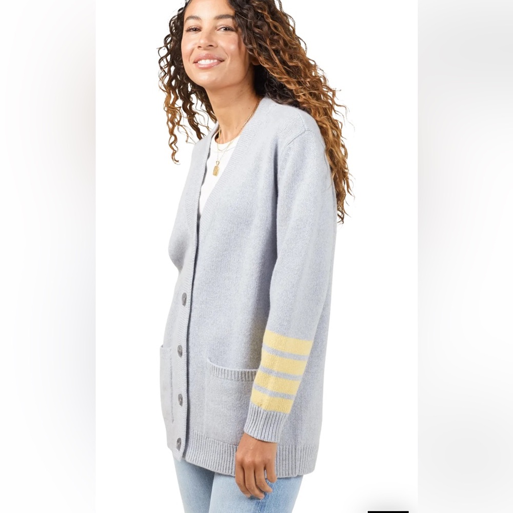 Outerknown Cashmere Gray Cardigan with Yellow Stripes